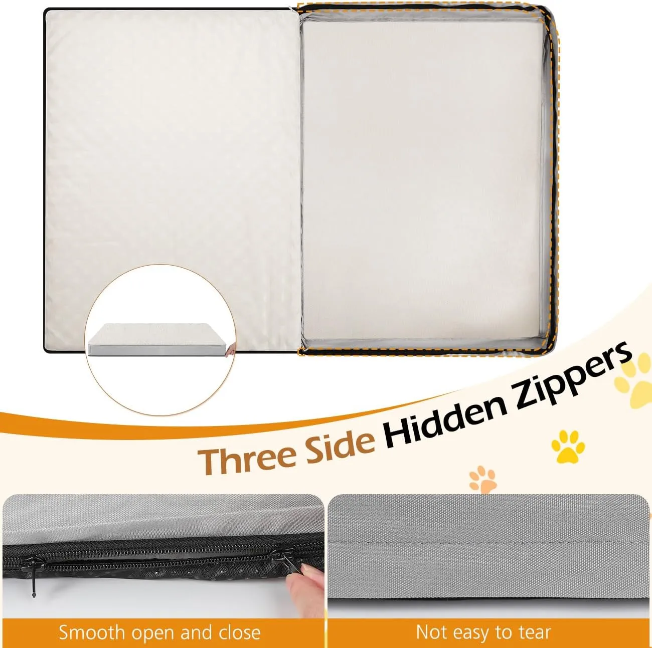 Dog Bed Cover, Washable Replacement Large Dog Bed Sheet with 3-Sided Continuous Zipper, Waterproof Liner, Soft Plush, Pet Mattress Fluffy Protector, 36x27x3 inch - L, Cover Only White