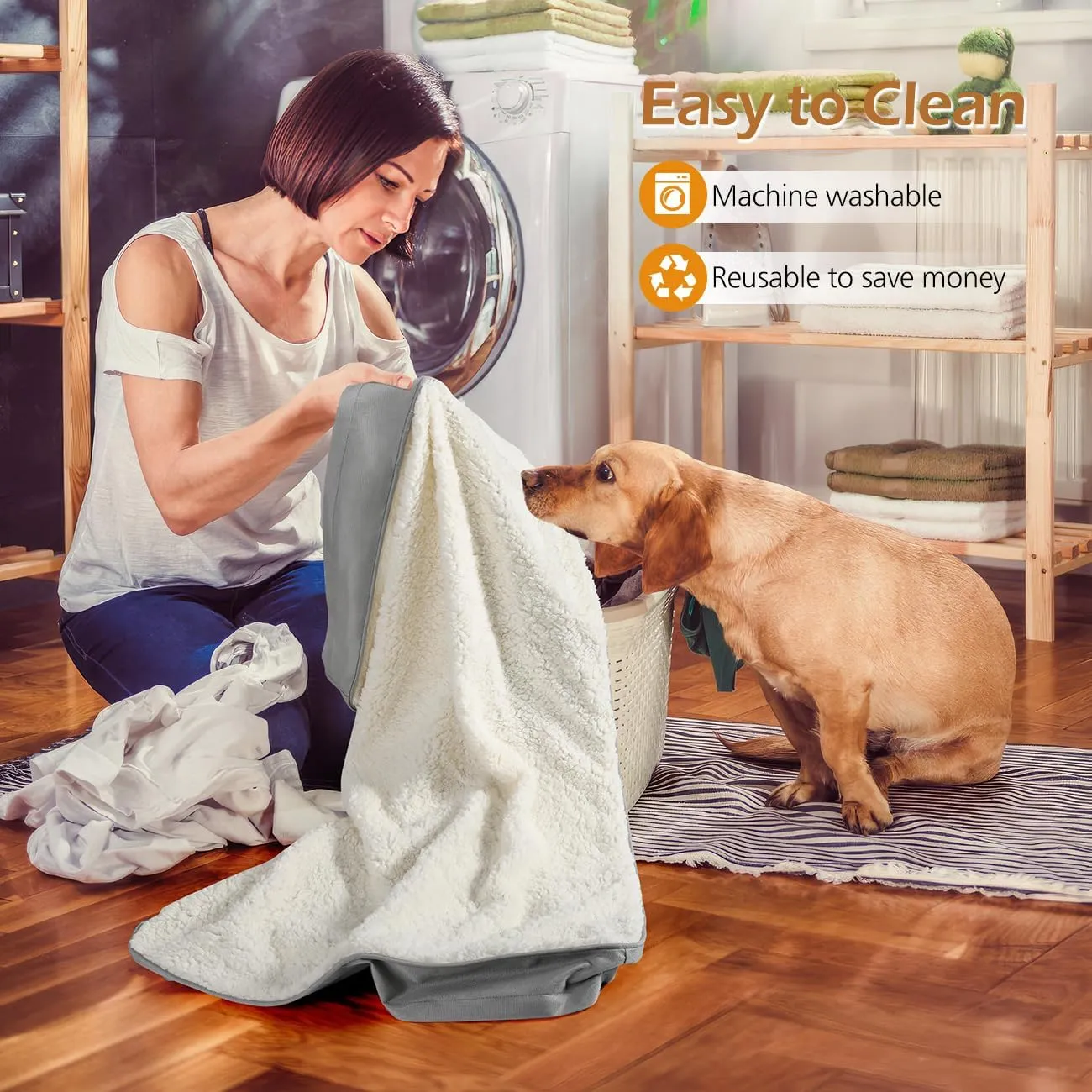 Dog Bed Cover, Washable Replacement Large Dog Bed Sheet with 3-Sided Continuous Zipper, Waterproof Liner, Soft Plush, Pet Mattress Fluffy Protector, 36x27x3 inch - L, Cover Only White