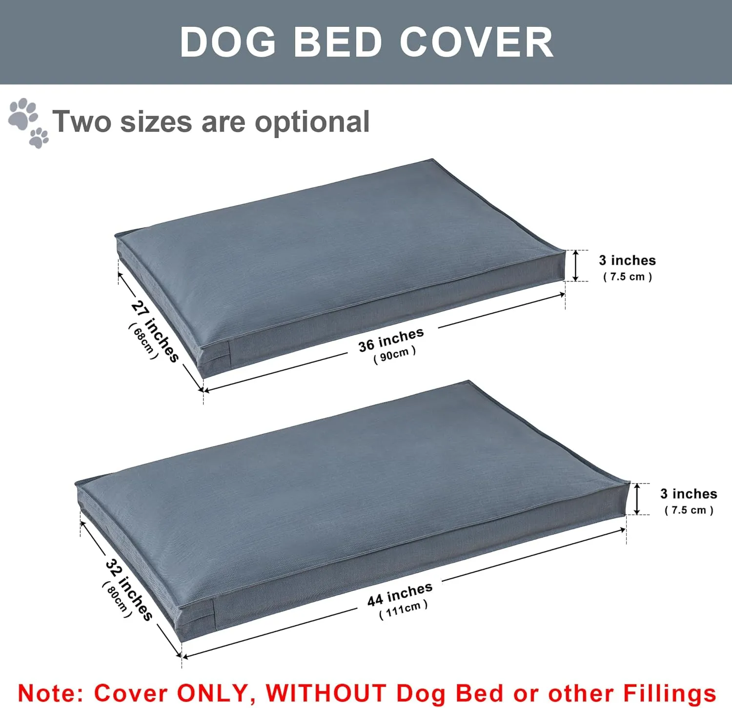 Dog Bed Covers Replacement Washable, Waterproof Dog Bed Cover with Zipper, 44Lx32Wx3H inch Durable Oxford Pet Bed Cover for Outdoor/Indoor Use, Cover Only, Blue-Gray