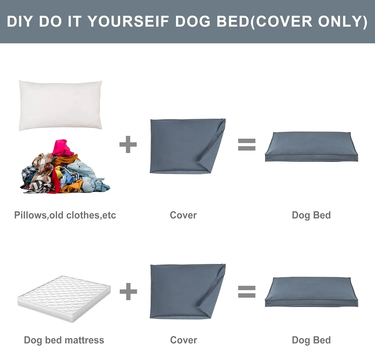 Dog Bed Covers Replacement Washable, Waterproof Dog Bed Cover with Zipper, 44Lx32Wx3H inch Durable Oxford Pet Bed Cover for Outdoor/Indoor Use, Cover Only, Blue-Gray