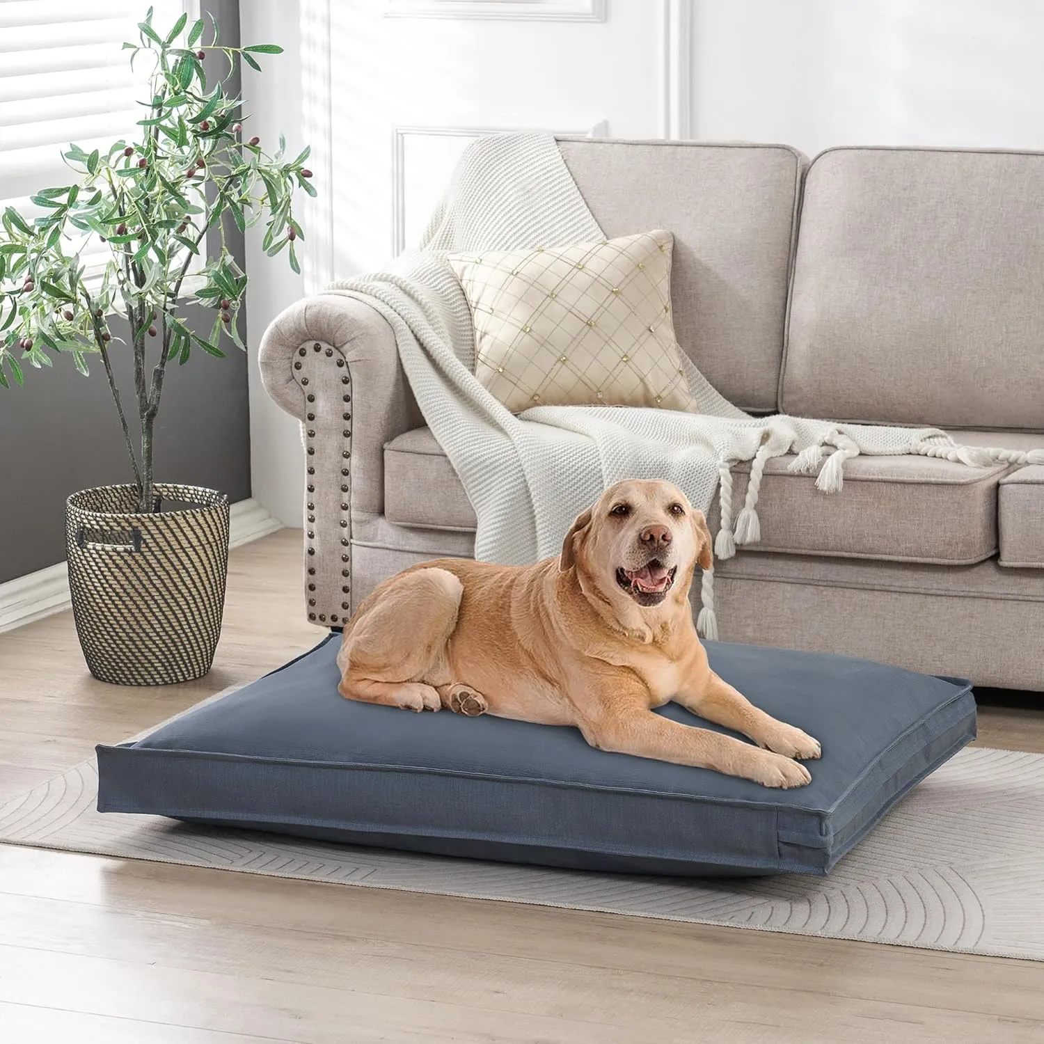 Dog Bed Covers Replacement Washable, Waterproof Dog Bed Cover with Zipper, 44Lx32Wx3H inch Durable Oxford Pet Bed Cover for Outdoor/Indoor Use, Cover Only, Blue-Gray