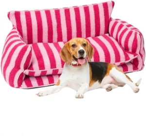 Dog Bed - Luxurious and Decorative Design Enhances Home Decor - Pink Cat Bed, Striped Pet Bed, Dog Sofa Bed with Premium Pillow Cushions for Ultimate Pet Comfort - Machine Washable Cover (Pink, XXL)