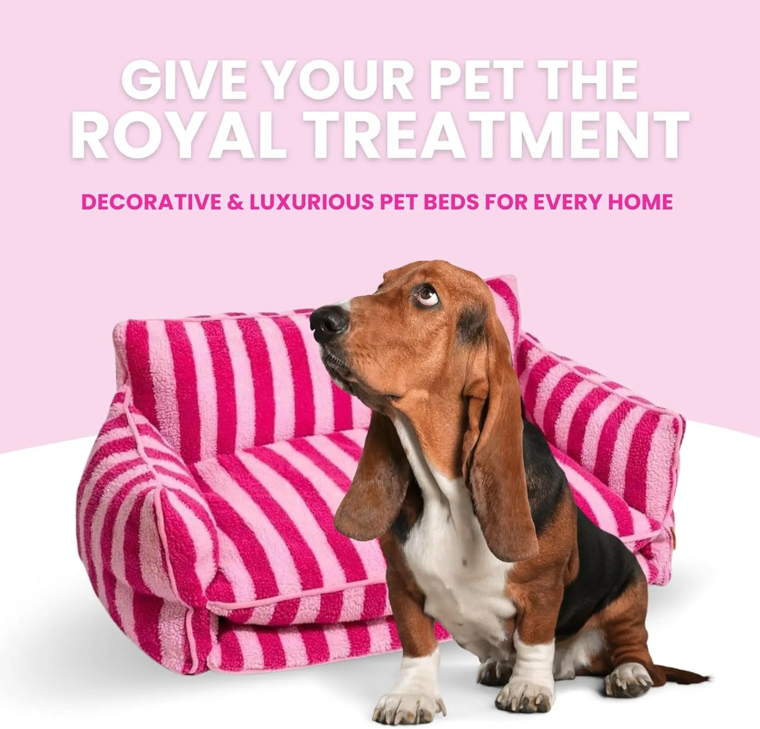 Dog Bed - Luxurious and Decorative Design Enhances Home Decor - Pink Cat Bed, Striped Pet Bed, Dog Sofa Bed with Premium Pillow Cushions for Ultimate Pet Comfort - Machine Washable Cover (Pink, XXL)