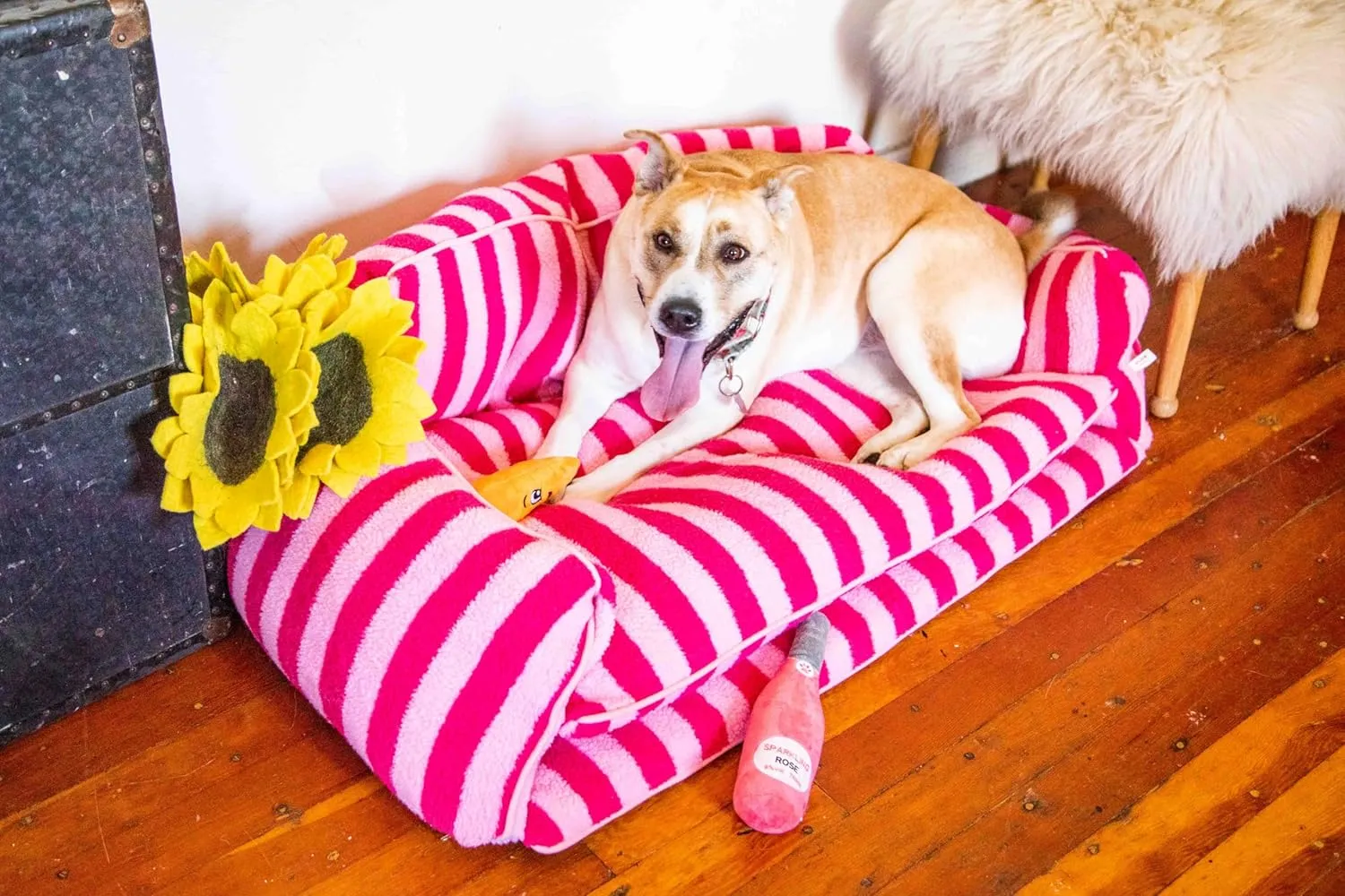 Dog Bed - Luxurious and Decorative Design Enhances Home Decor - Pink Cat Bed, Striped Pet Bed, Dog Sofa Bed with Premium Pillow Cushions for Ultimate Pet Comfort - Machine Washable Cover (Pink, XXL)