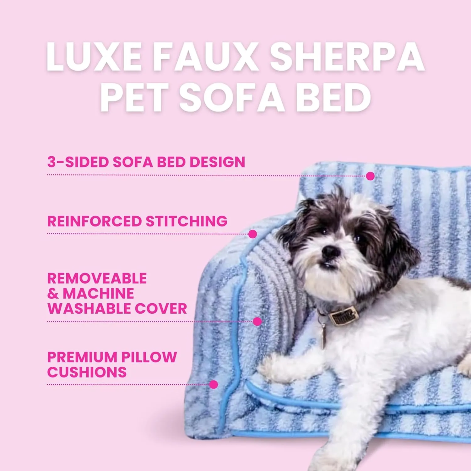 Dog Bed - Luxurious and Decorative Design Enhances Home Decor - Pink Cat Bed, Striped Pet Bed, Dog Sofa Bed with Premium Pillow Cushions for Ultimate Pet Comfort - Machine Washable Cover (Pink, XXL)