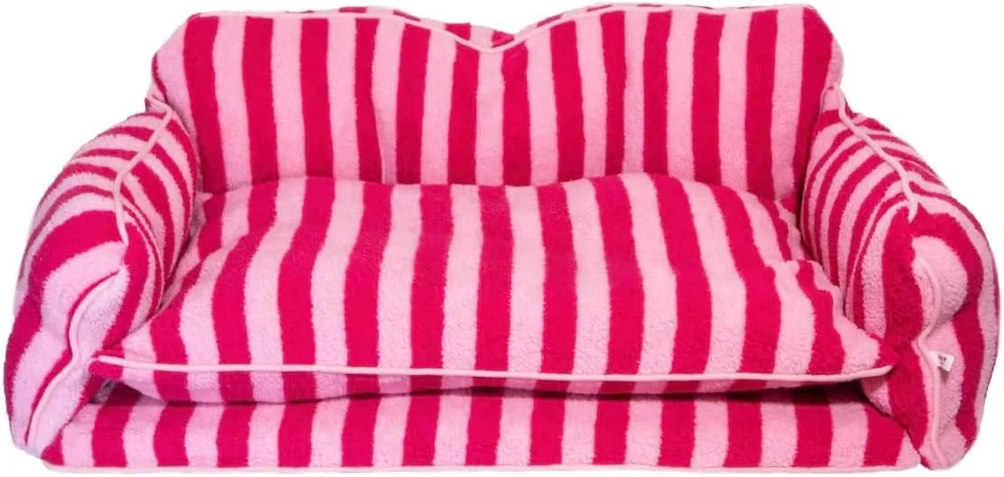 Dog Bed - Luxurious and Decorative Design Enhances Home Decor - Pink Cat Bed, Striped Pet Bed, Dog Sofa Bed with Premium Pillow Cushions for Ultimate Pet Comfort - Machine Washable Cover (Pink, XXL)