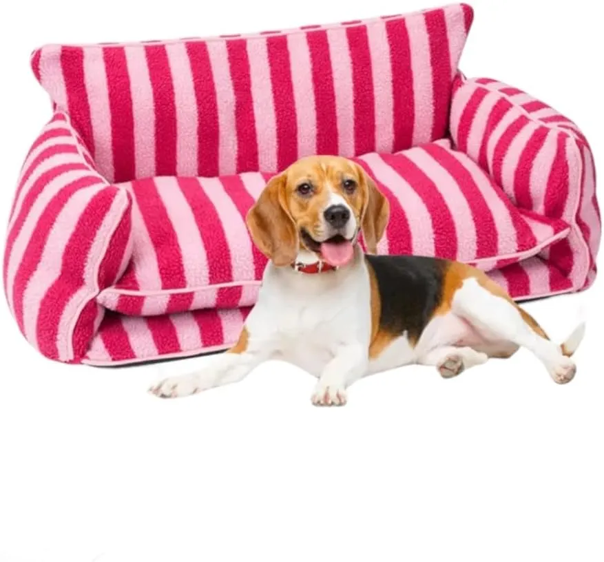 Dog Bed - Luxurious and Decorative Design Enhances Home Decor - Pink Cat Bed, Striped Pet Bed, Dog Sofa Bed with Premium Pillow Cushions for Ultimate Pet Comfort - Machine Washable Cover (Pink, XXL)