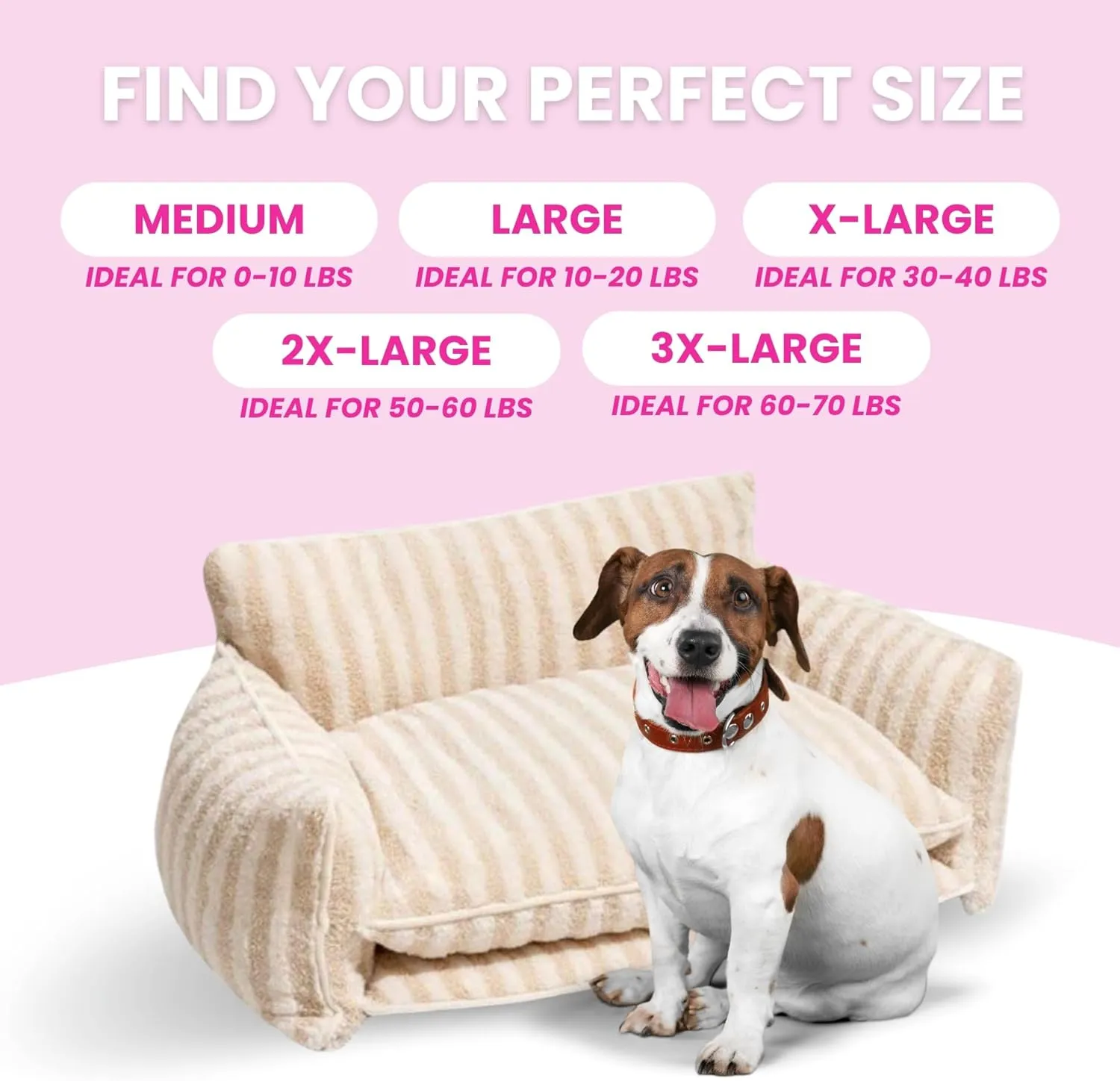 Dog Bed - Luxurious and Decorative Design Enhances Home Decor - Pink Cat Bed, Striped Pet Bed, Dog Sofa Bed with Premium Pillow Cushions for Ultimate Pet Comfort - Machine Washable Cover (Pink, XXL)