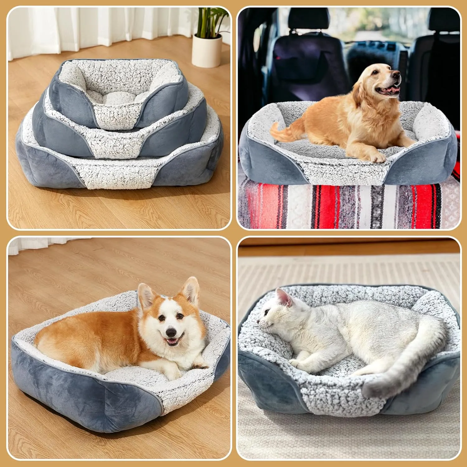Dog Beds Small Medium Large Size Dog, Cat Beds for Indoor Cats Washable, Rectangle Calming Sleeping Warming Orthopedic Puppy Dog Beds, Non-Slip Bottom Breathable Soft Couch