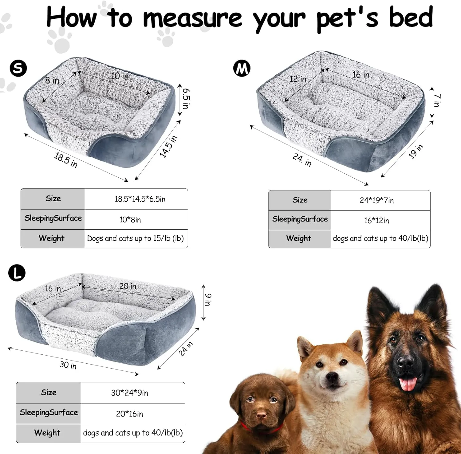Dog Beds Small Medium Large Size Dog, Cat Beds for Indoor Cats Washable, Rectangle Calming Sleeping Warming Orthopedic Puppy Dog Beds, Non-Slip Bottom Breathable Soft Couch