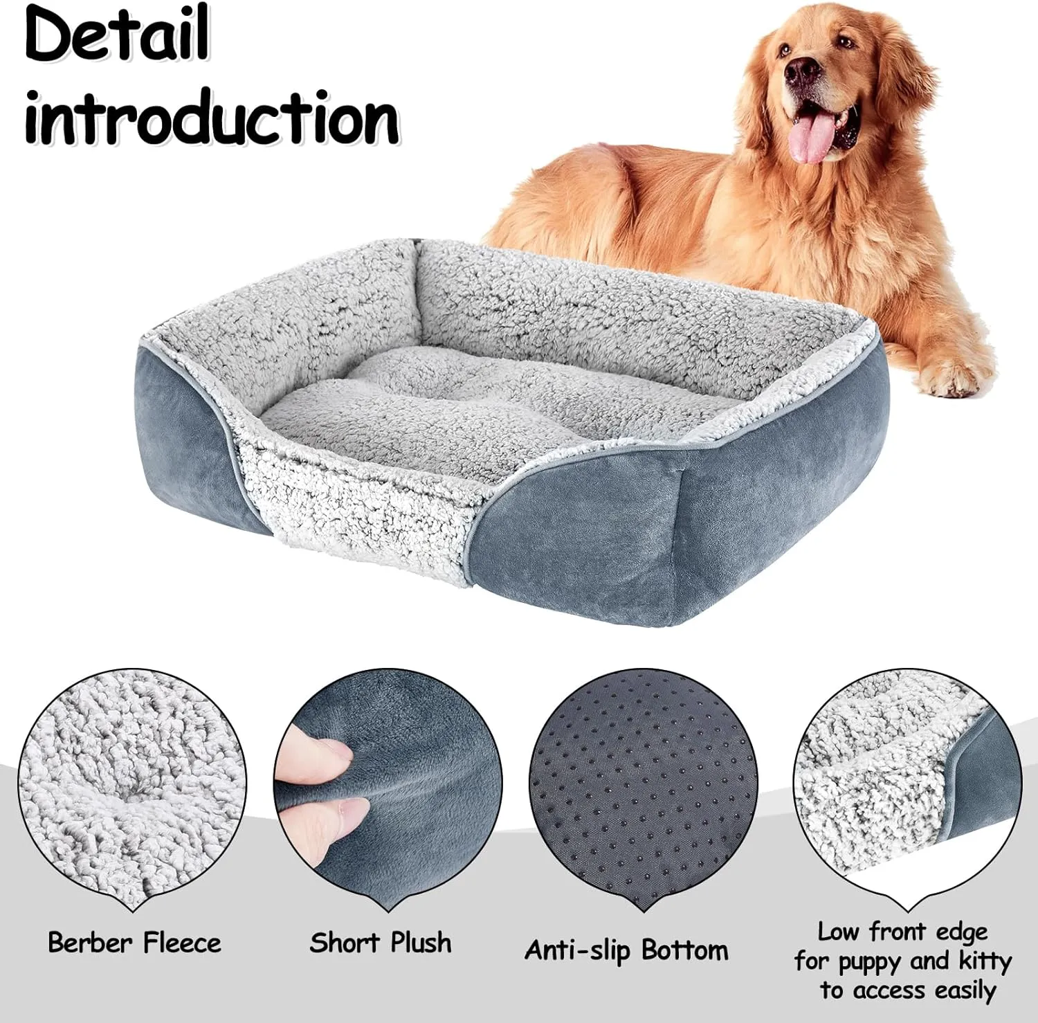 Dog Beds Small Medium Large Size Dog, Cat Beds for Indoor Cats Washable, Rectangle Calming Sleeping Warming Orthopedic Puppy Dog Beds, Non-Slip Bottom Breathable Soft Couch