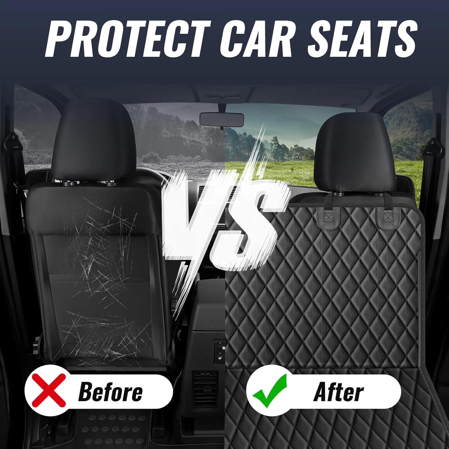 Dog Car Seat Cover for Back Seat  Waterproof Nonslip Hammock with Dog Seat Belt, Universal Fit Pet Seat Protector for Cars, SUVs, Trucks, Durable, Easy Install, Machine Washable