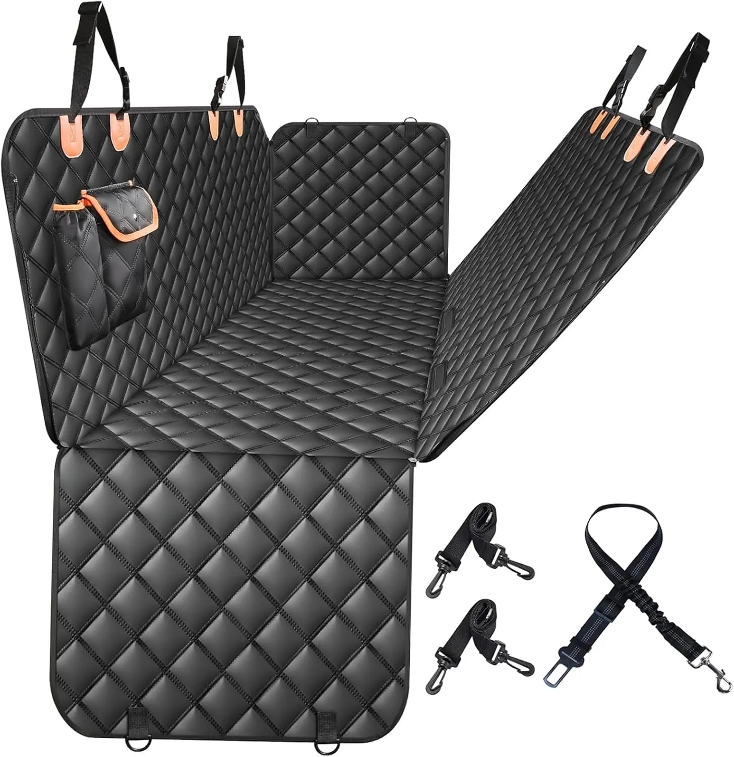 Dog Car Seat Cover for Back Seat  Waterproof Nonslip Hammock with Dog Seat Belt, Universal Fit Pet Seat Protector for Cars, SUVs, Trucks, Durable, Easy Install, Machine Washable