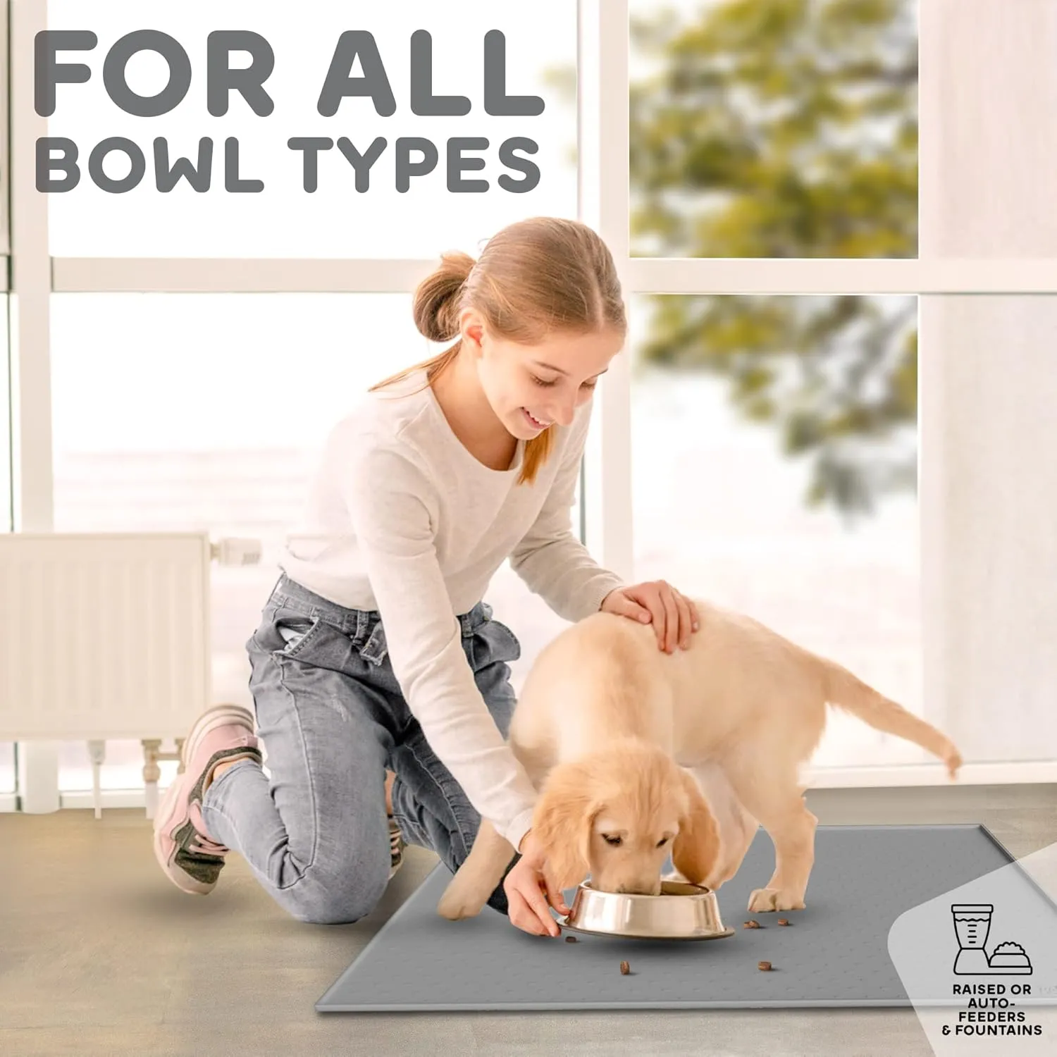 Dog Food Mat - Raised Edges Dogs Mat for Food and Water Prevent Spill, Waterproof Cat Food Mats Protect Floors, Easy Clean Dog Bowl Mats for Food and Water, Silicone Pet Food Tray