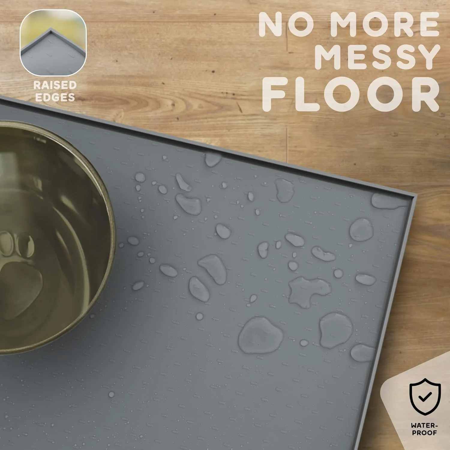 Dog Food Mat - Raised Edges Dogs Mat for Food and Water Prevent Spill, Waterproof Cat Food Mats Protect Floors, Easy Clean Dog Bowl Mats for Food and Water, Silicone Pet Food Tray
