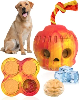 Dog Frozen Treats Toy, Freeze Ball for Dogs, Indestructible Dispensing Toy, Fillable Slow Puzzle Dog Feeder with Rope