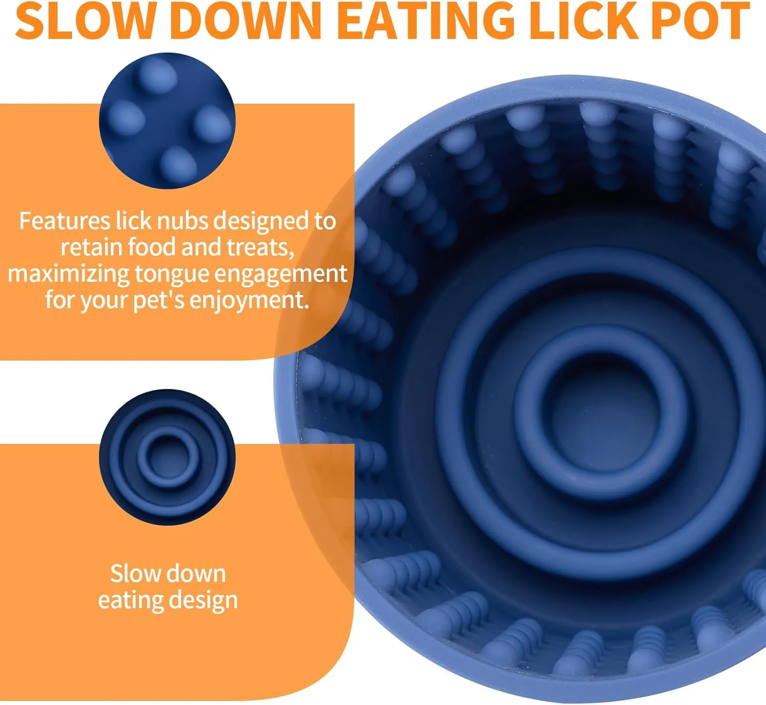 Dog Lick Bowl, Bestalk Anxiety Relief Slow Feeder Dog Lick Mat Treat Dispenser, Non-Slip Licking Bowl Enrichment Toys for Small Medium and Large Breed Dogs, BPA Free Silicone(Dark Blue,S)