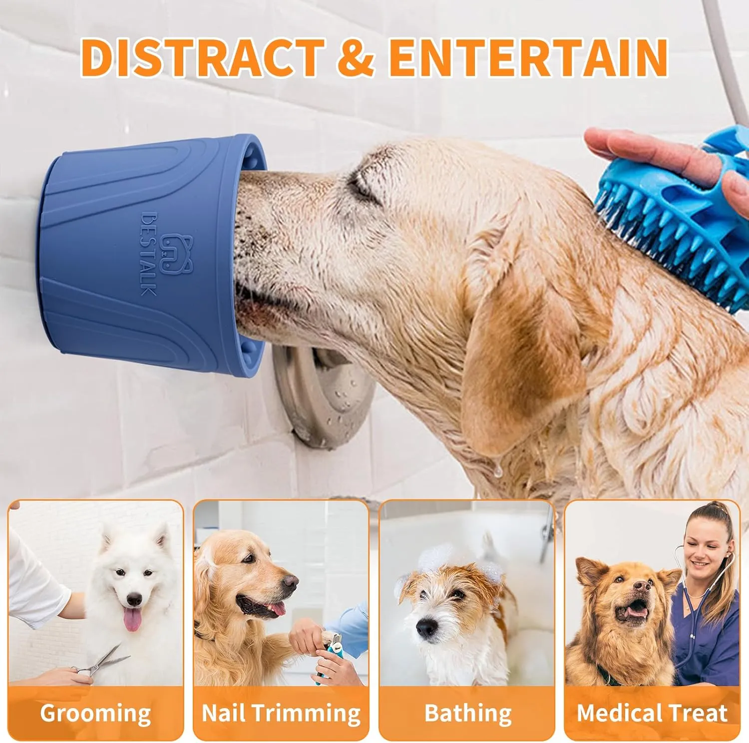 Dog Lick Bowl, Bestalk Anxiety Relief Slow Feeder Dog Lick Mat Treat Dispenser, Non-Slip Licking Bowl Enrichment Toys for Small Medium and Large Breed Dogs, BPA Free Silicone(Dark Blue,S)