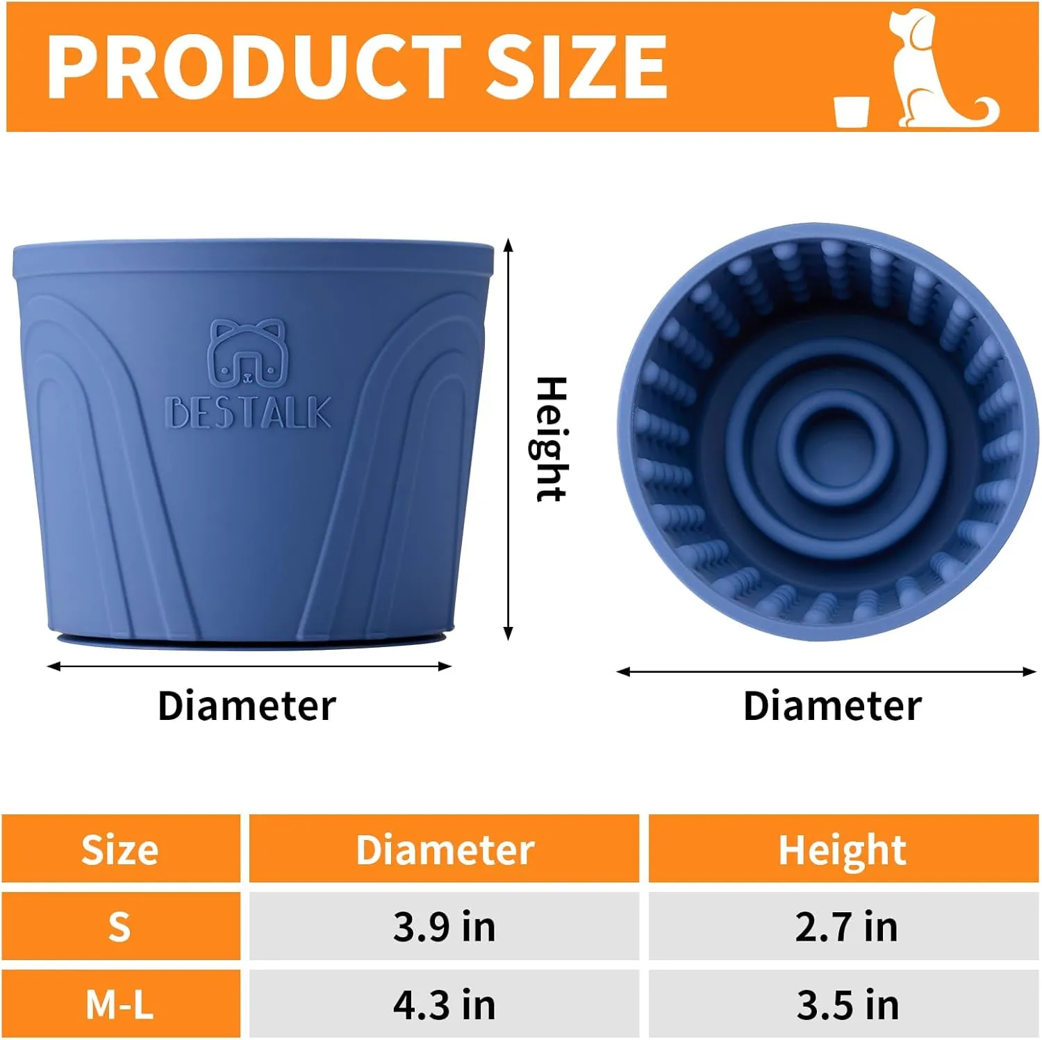 Dog Lick Bowl, Bestalk Anxiety Relief Slow Feeder Dog Lick Mat Treat Dispenser, Non-Slip Licking Bowl Enrichment Toys for Small Medium and Large Breed Dogs, BPA Free Silicone(Dark Blue,S)