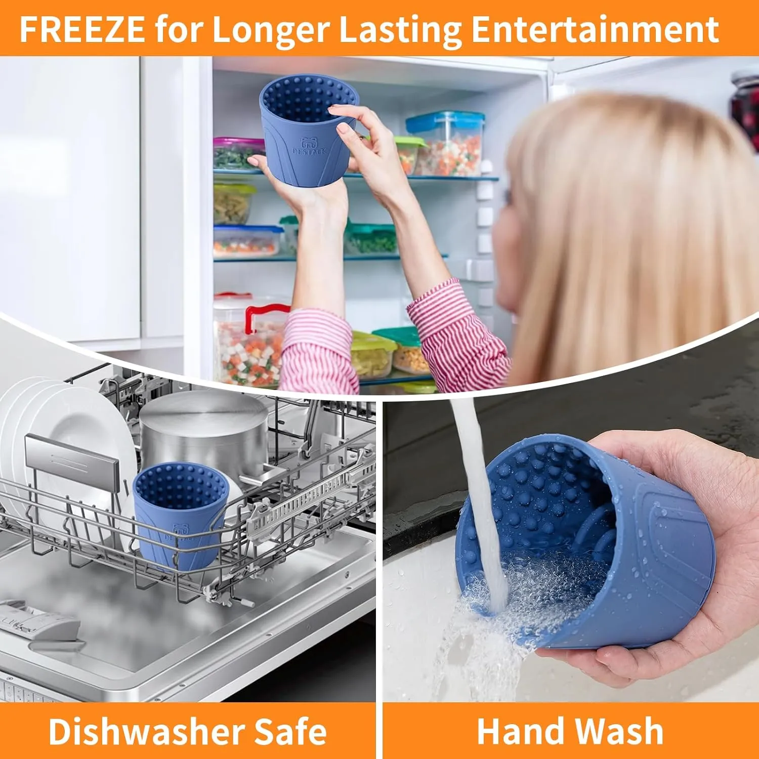 Dog Lick Bowl, Bestalk Anxiety Relief Slow Feeder Dog Lick Mat Treat Dispenser, Non-Slip Licking Bowl Enrichment Toys for Small Medium and Large Breed Dogs, BPA Free Silicone(Dark Blue,S)