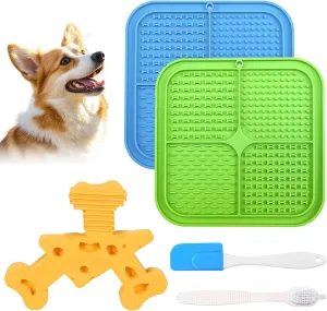 Dog Licking Mats (Silicone) & Cheese Flavored Dog Chew Toy (Nylon), Pets Dogy Pupyy Slow Feeder Kit for Butter Yogurt Peanut, Anxiety Relief Pet Supplies for Bathing Training