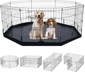 Dog Playpen Indoor with Bottom Pad/Top Cover, Dog Playpen Collapsible Metal Small Animal Kennels,8 Panels 24 "W x 24 "H for Indoor/Outdoor Small Medim Pet Yard