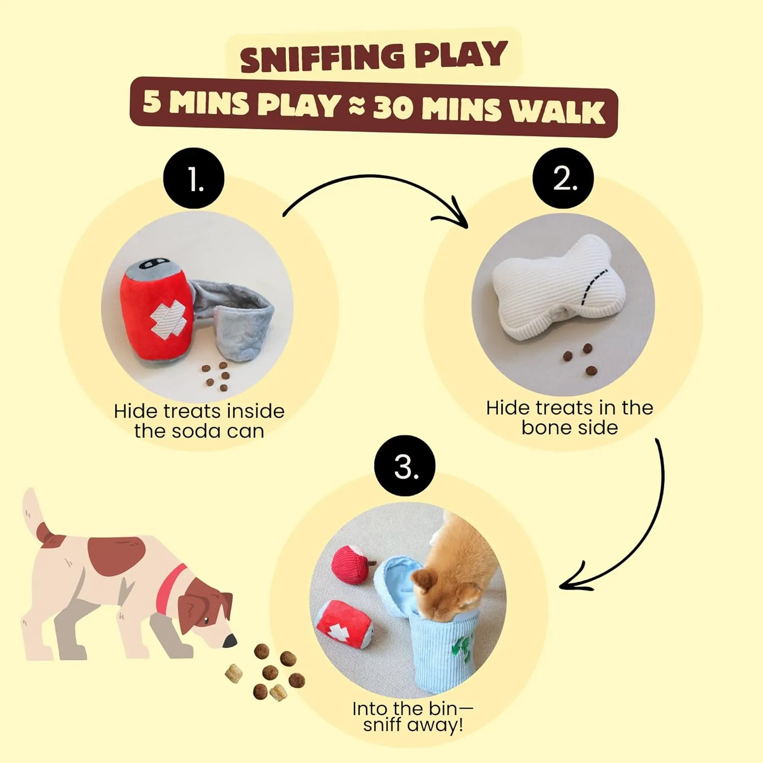 Dog Puzzle Toy, Interactive Snuffle Trash Can Toy for Small Medium Large Dogs  Hide & Seek Treat Dispenser with Squeaky & Crinkle Sounds, 4-in-1 Chew Toy, Durable & Washable