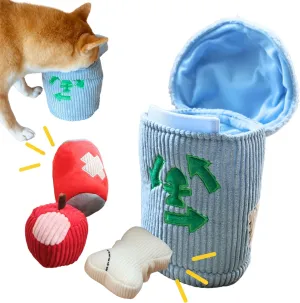 Dog Puzzle Toy, Interactive Snuffle Trash Can Toy for Small Medium Large Dogs  Hide & Seek Treat Dispenser with Squeaky & Crinkle Sounds, 4-in-1 Chew Toy, Durable & Washable