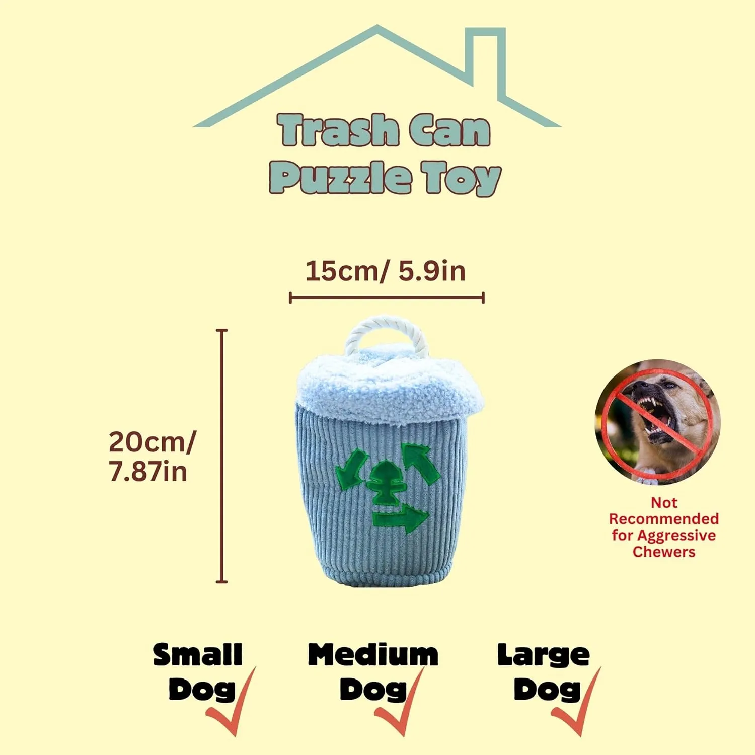 Dog Puzzle Toy, Interactive Snuffle Trash Can Toy for Small Medium Large Dogs  Hide & Seek Treat Dispenser with Squeaky & Crinkle Sounds, 4-in-1 Chew Toy, Durable & Washable