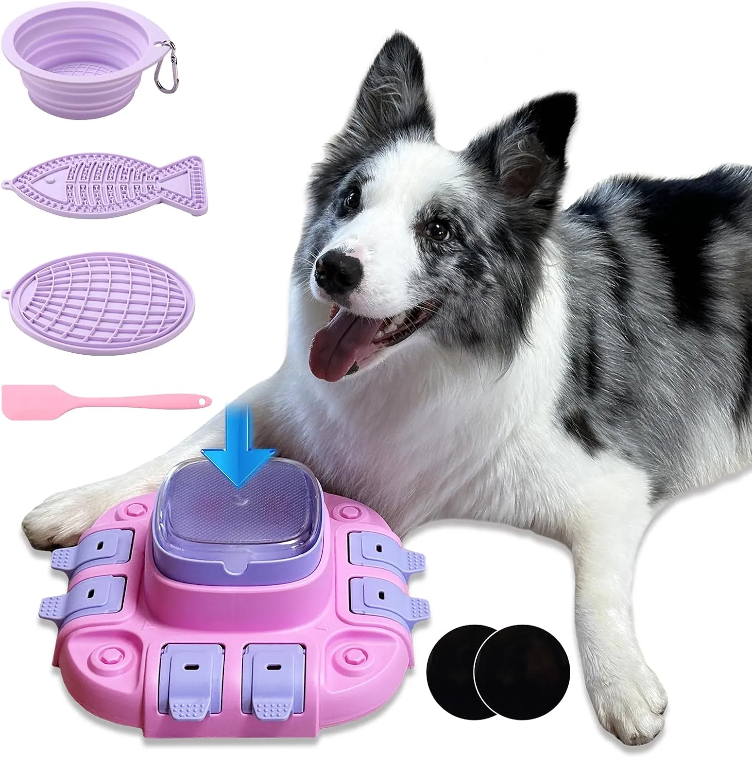 Dog Slow Feeder Puzzle with Treat Dispenser Bowl Design, 2 Levels Interactive IQ Training Toy for All Breeds, Mental Stimulating Entertainment Toy for Releasing Energy