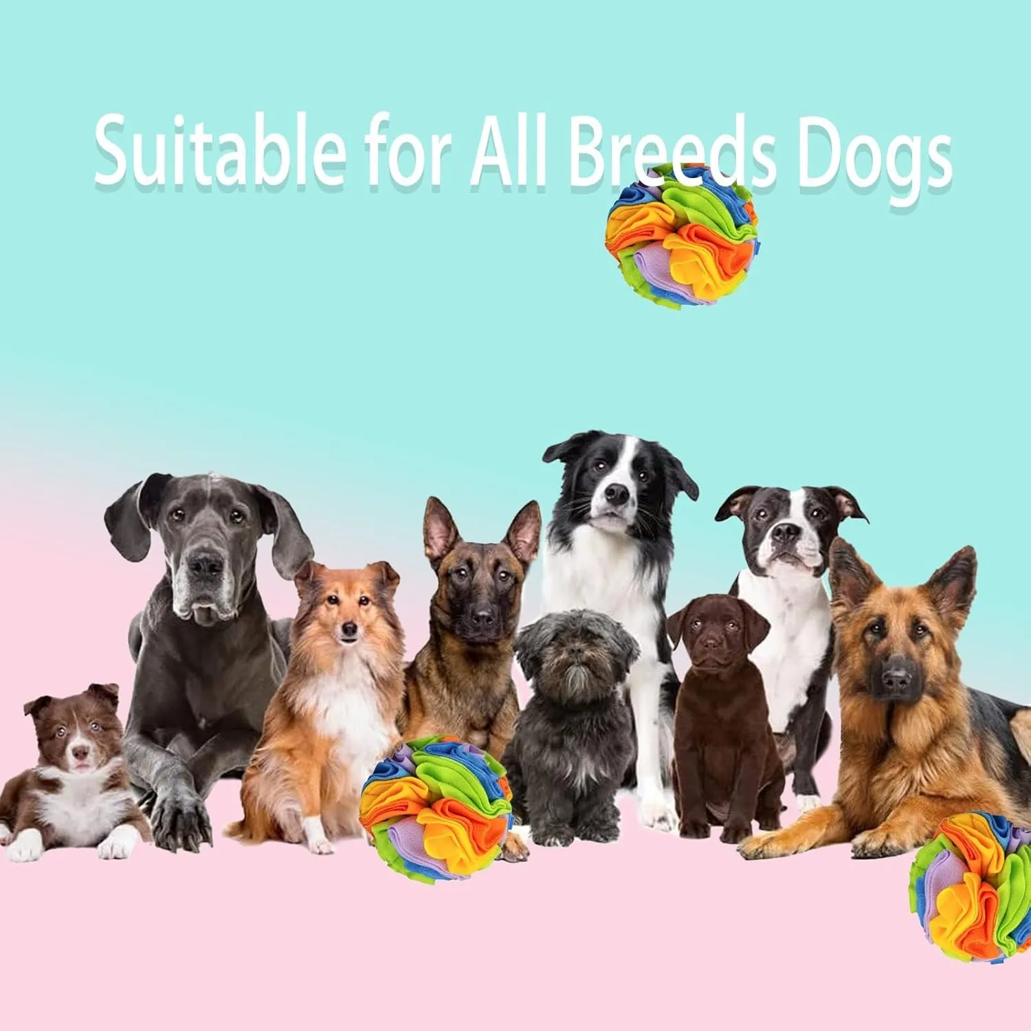 Dog Snuffle Ball, Dog Treat Toys Interactive Sniff Ball, Dog Enrichment Snuffle Ball Dog Puzzle Feeder for Exercise,Sniff Training& Slow Feeding (Rainbow, 15cm)