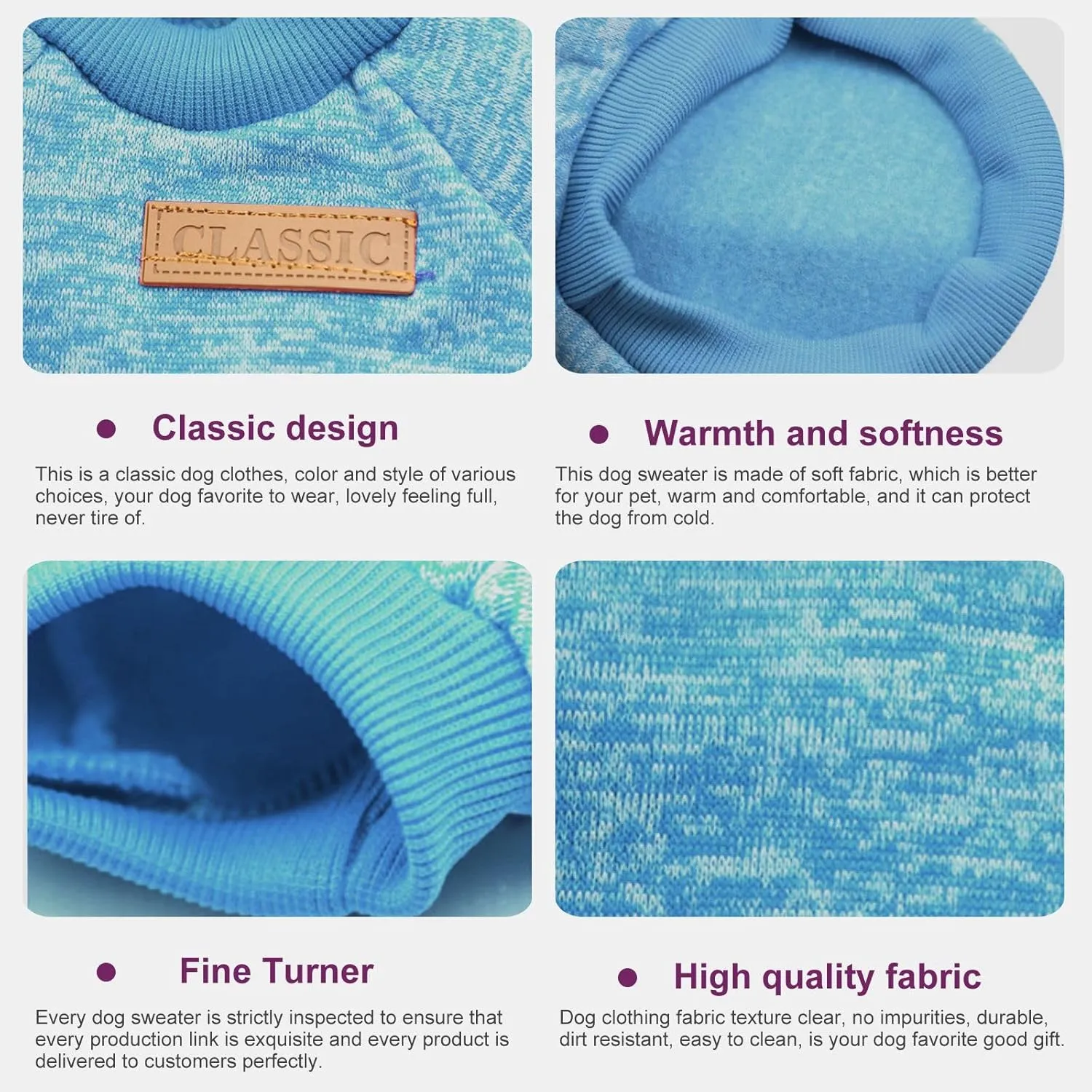 Dog Sweaters for Small/Medium/Large Dogs Stylish Cat Sweater Warm Pet Apparel for Spring/Fall/Winter(Blue, L)