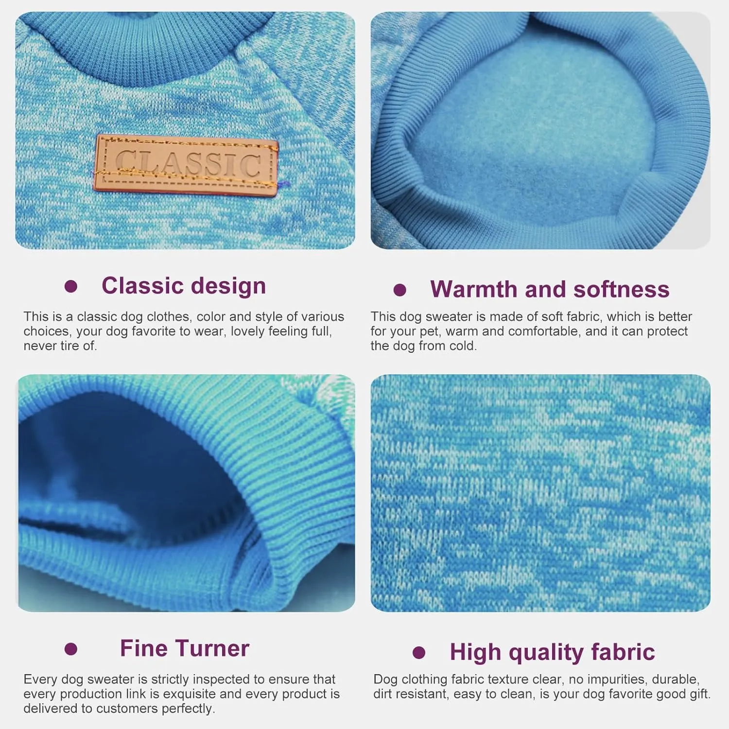 Dog Sweaters for Small/Medium/Large Dogs Stylish Cat Sweater Warm Pet Apparel for Spring/Fall/Winter(Blue, L)