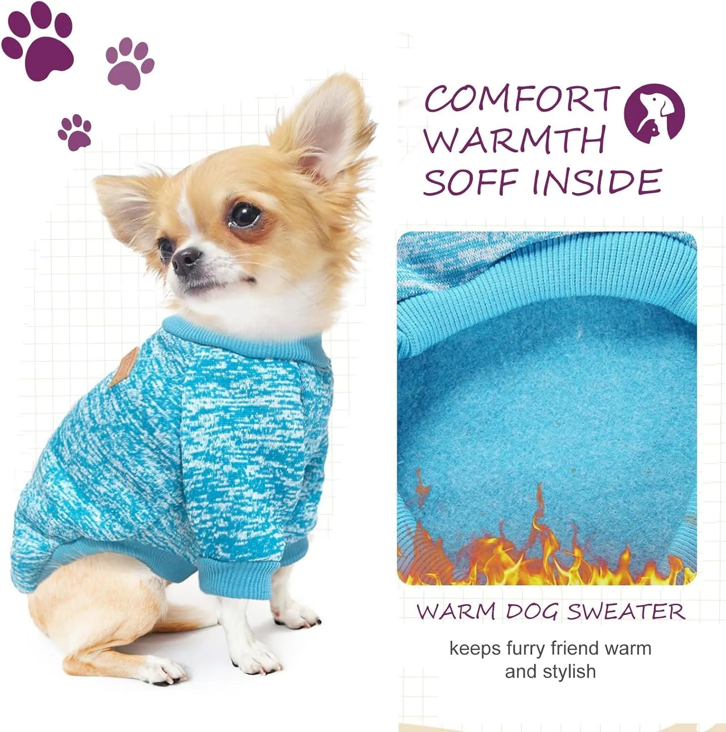 Dog Sweaters for Small/Medium/Large Dogs Stylish Cat Sweater Warm Pet Apparel for Spring/Fall/Winter(Blue, L)