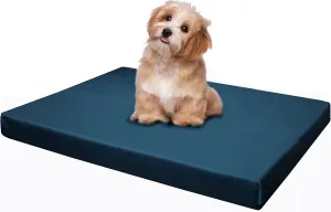 Dogbed4less Memory Foam Platform Dog Bed, Crate Mattress for Orthopedic Joint Relief with Waterproof Removable Cover Large 42X28X3 Pacific Blue