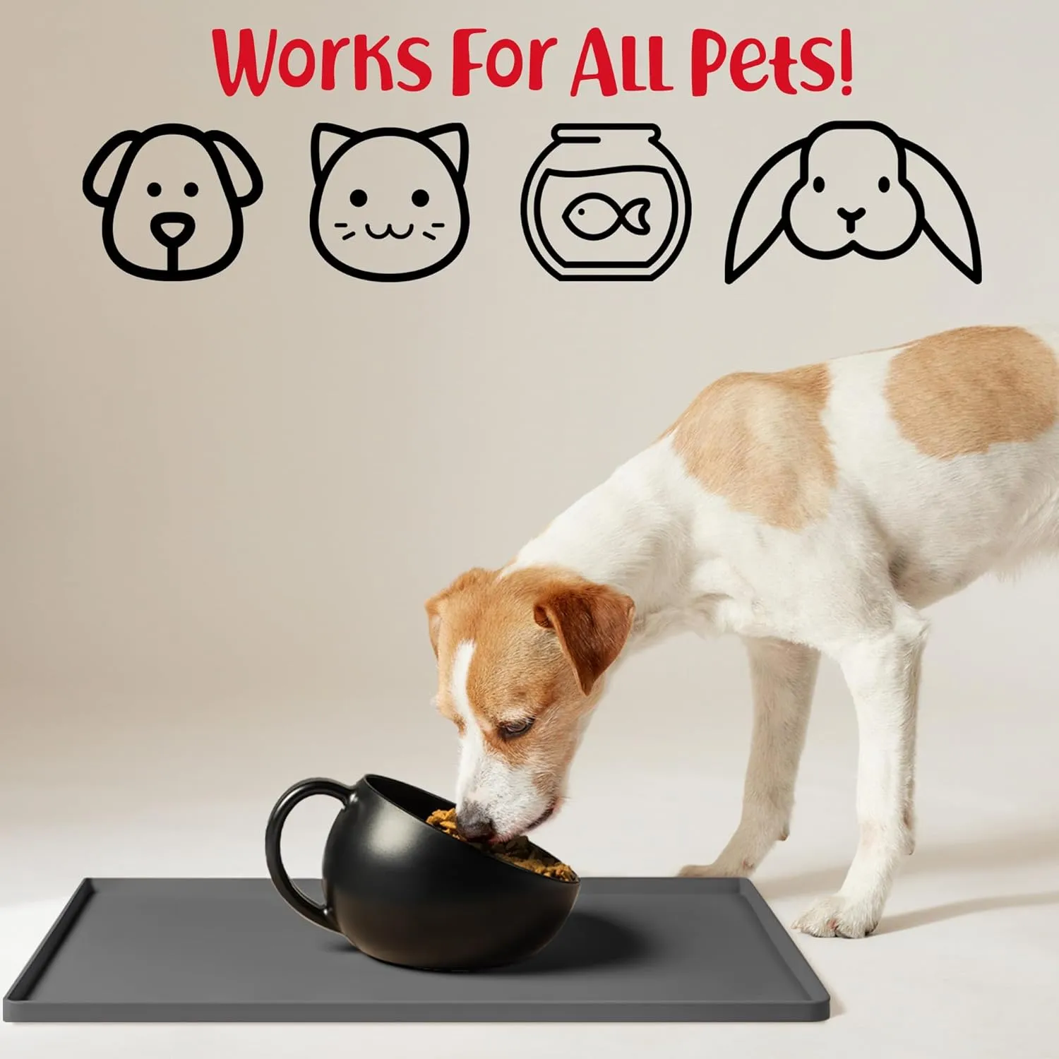 DogBuddy Dog Food Mat  Waterproof Dog Bowl Mat for Food and Water, Silicone Pet Feeding Mats for Floors, Non-Slip Placemat with High Edges for Dogs Bowls, Puppy Essentials (L: 24" x 16", Shadow)