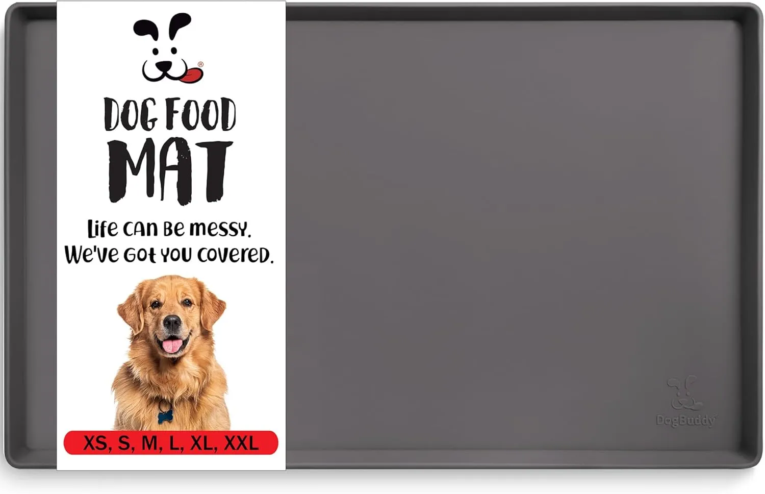 DogBuddy Dog Food Mat  Waterproof Dog Bowl Mat for Food and Water, Silicone Pet Feeding Mats for Floors, Non-Slip Placemat with High Edges for Dogs Bowls, Puppy Essentials (L: 24" x 16", Shadow)