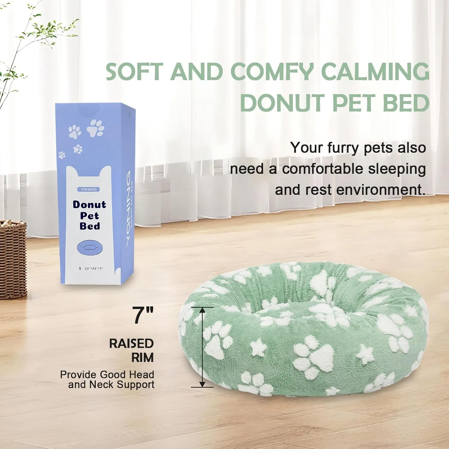 Donut Dog Beds for Small Dogs, Calming Round Cat Beds for Indoor Cats, Cute 3D Textured Paw Pet Bed with Removable Washable Cover and Anti-Slip BottomGreen23"