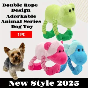 Durable Plush Dog Toy with Squeaker - Double Rope Knot Chew Toy for Dogs & Cats, Teeth Cleaning, Stress Relief, Fun and Interactive Play, All Breeds (Lamb)