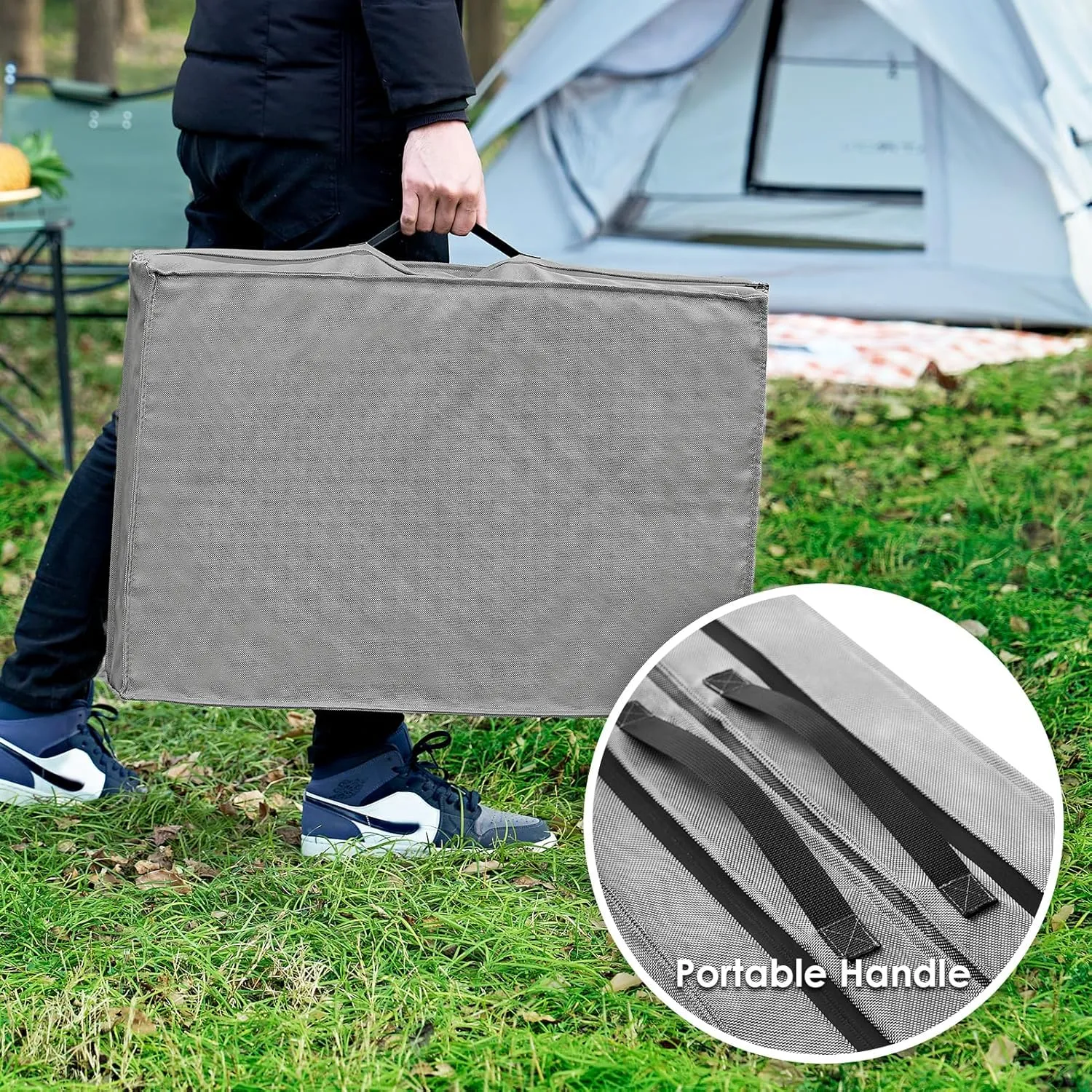 EHEYCIGA Foldable Waterproof Dog Beds for Medium Dogs - Outdoor Orthopedic Dog Bed with Washable Removable Cover, Pet Bed Mattress with Handle, Grey, 30 x 20 x 3 inches