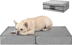 EHEYCIGA Foldable Waterproof Dog Beds for Medium Dogs - Outdoor Orthopedic Dog Bed with Washable Removable Cover, Pet Bed Mattress with Handle, Grey, 30 x 20 x 3 inches