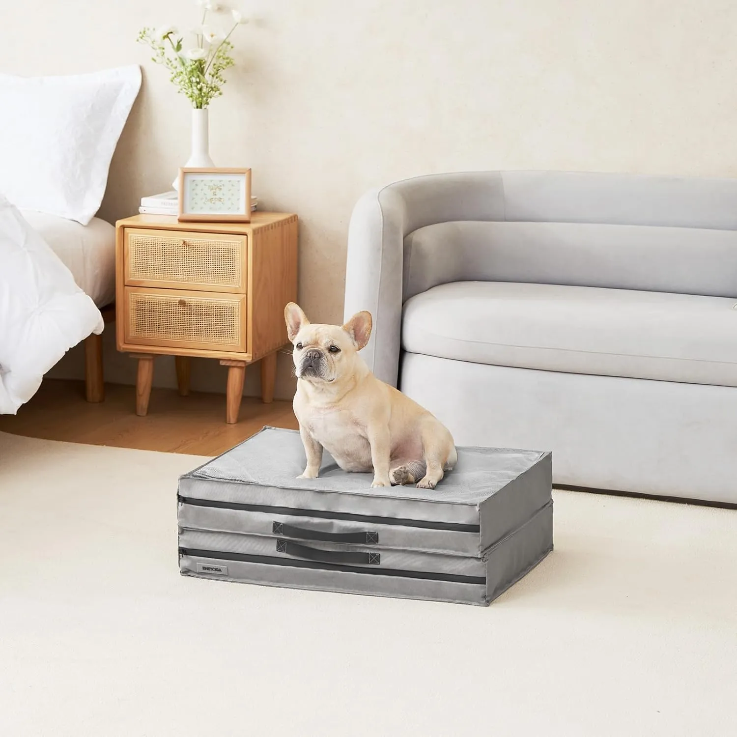 EHEYCIGA Foldable Waterproof Dog Beds for Medium Dogs - Outdoor Orthopedic Dog Bed with Washable Removable Cover, Pet Bed Mattress with Handle, Grey, 30 x 20 x 3 inches