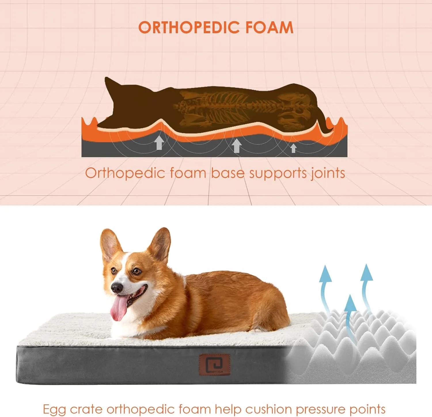 EHEYCIGA Orthopedic Dog Beds, Egg Crate Dog Bed Pet Mat with Washable Removable Cover, All Size Dogs