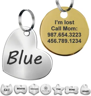 Engraved Pet ID Tag (Made in USA), Large Size, Customized Dog Tags, Personalized Cat Tags, Stainless Steel, Bronze Different Shapes Sizes and Design (ONLY Text)