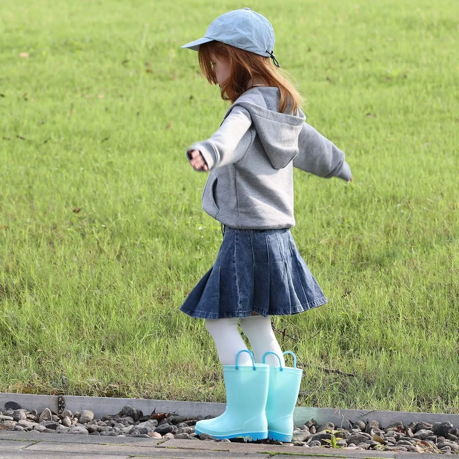 EUXTERPA Boys Girls Waterproof Rain Boots Kids Toddler Solid Color Boots with Easy On Handles