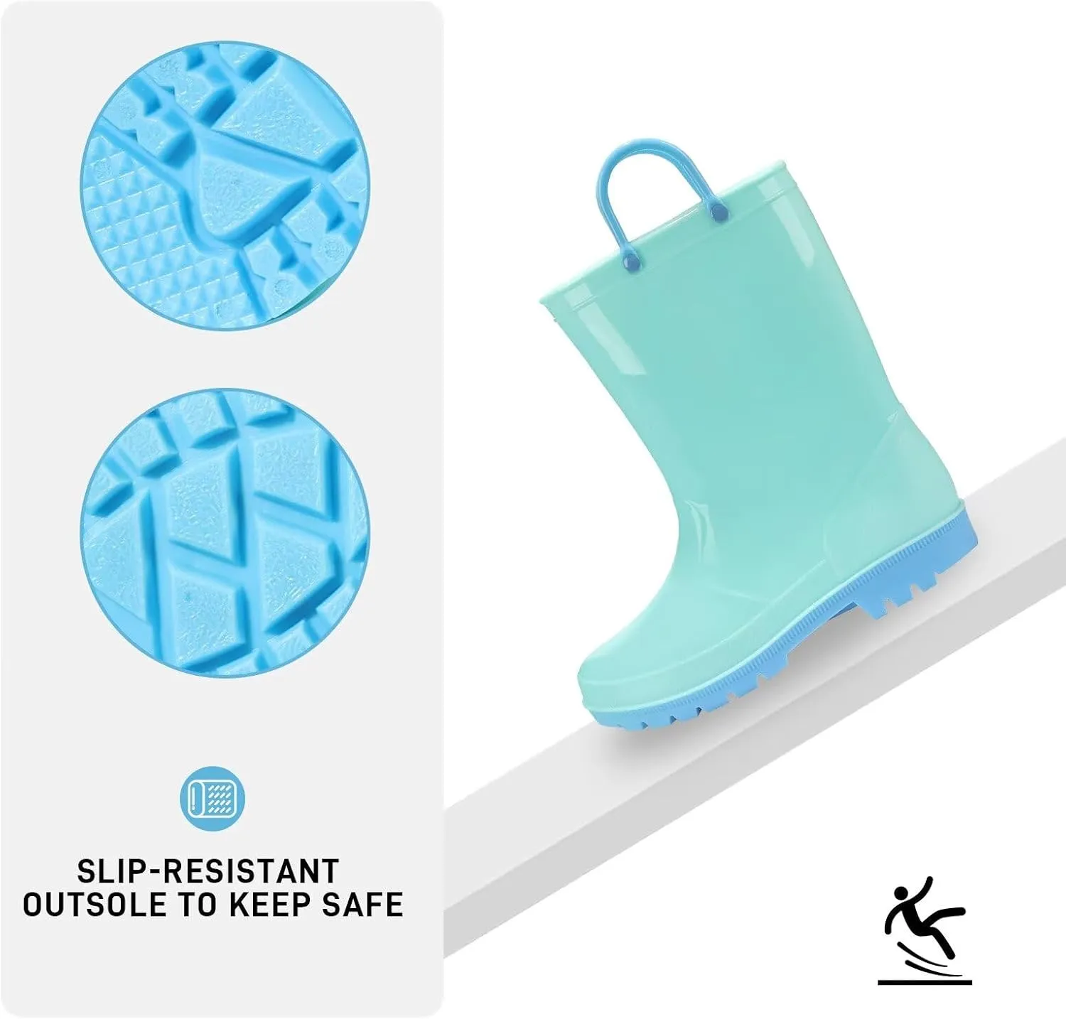 EUXTERPA Boys Girls Waterproof Rain Boots Kids Toddler Solid Color Boots with Easy On Handles
