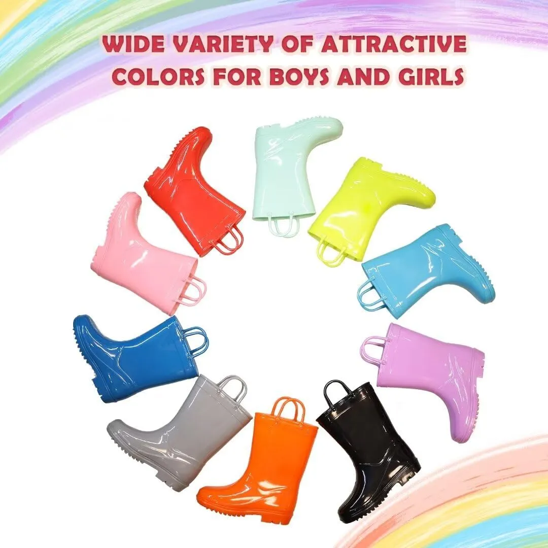 EUXTERPA Boys Girls Waterproof Rain Boots Kids Toddler Solid Color Boots with Easy On Handles