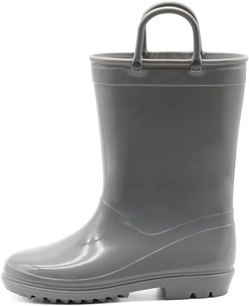 EUXTERPA Boys Girls Waterproof Rain Boots Kids Toddler Solid Color Boots with Easy On Handles
