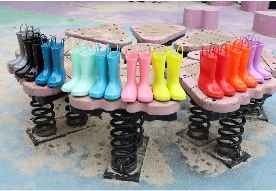 EUXTERPA Boys Girls Waterproof Rain Boots Kids Toddler Solid Color Boots with Easy On Handles