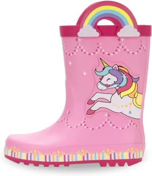 EUXTERPA Toddler Rain Boots for Boys Girls Waterproof Kids Printed Rubber Boots with Easy On Handles
